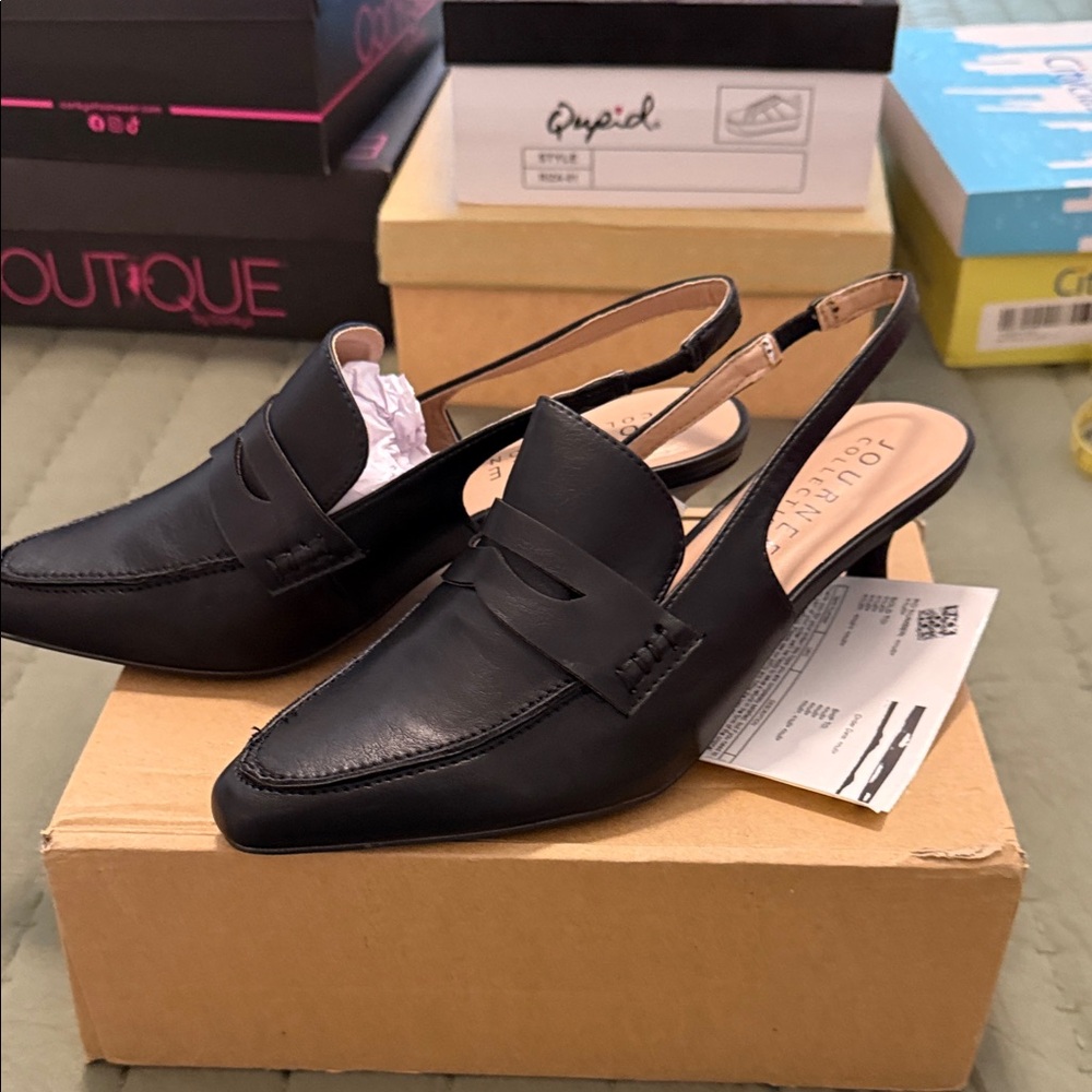 Journee Collection Black Leather Slingback Loafers